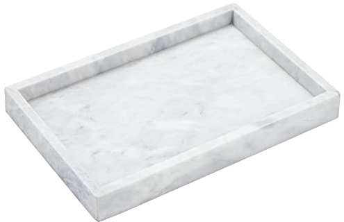 Real Natural Marble Vanity Tray, Genuine Marble Storage Tray for Cosmetics/Jewelry, Non-Resin/Non-Ceramic, Dresser Organizer Tray, Bathroom Tray, Home Decor, Kitchen, Coffee Table, 12 x 8 inch