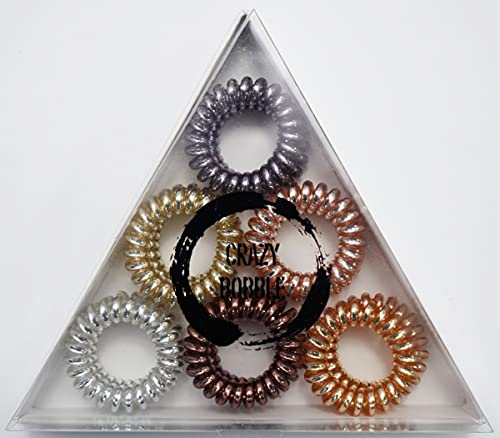 Crazy Bobble® Premium Spiral-Haargummis, Telefondraht, Pferdeschwanz-Halter, Spulen-Haarbänder, Metallic-Farben, 12 Stück