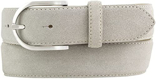 BELTINGER Damen-Gürtel aus Veloursleder 3,5 cm | Velour-Ledergürtel für Damen 35mm | Wildleder-Gürtel mit runder Gürtelschließe | Hellgrau 120cm