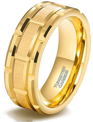 Zakk Ringe Herren Wolfram Schwarz Gold Silber 47mm Breit Ziegelmuster Verlobungsringe Trauringe Eheringe Freundschaftsringe (Gold,66 (21.0))