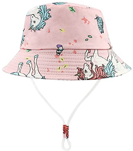 FenFang Sonnenhut Baby Kinder, Dinosaurier Fischerhut Kind Jungen Mädchen, Breite Krempe Sonnenmütze Verstellbar, Eimerhut Strandhut Kappe Mütze Frühling Sommer (2-4 Years, Rosa)