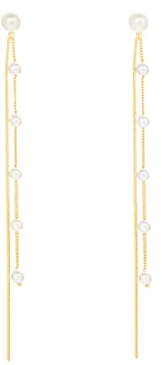 SLUYNZ 925 Sterling Silber Perle Ohrringe Kette für Frauen - Elegante Perlen-Quasten Lange Ohrringe (Gold-Plated)