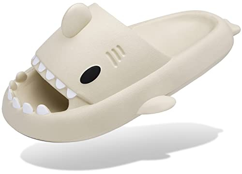 Ciabatte Squalo Estive Donna Uomo Pantofole da bagno Comode Ciabatta da Doccia Antiscivolo Sandali da Spiaggia e Piscina a Punta Aperta Shark Slides Slippers, Beige, 38/39 EU