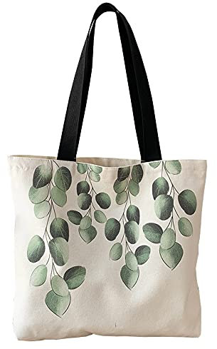 Bolsa de lona para mujeres y niñas, bolsa de hombro escolar con cremallera, para trabajo, playa, almuerzo, viajes y compras, Hojas, Talla única