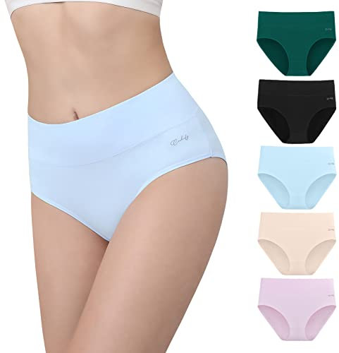 anqier Unterhosen Damen, 5er Pack Stretch Baumwolle Hohe Taille Slips Damen Atmungsaktiv Panties Weich Frauen Unterwäsche