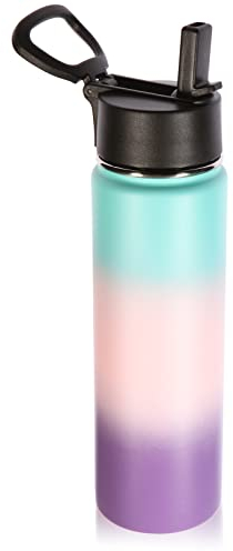 Volhoply 650ml Botellas Agua Acero Inoxidable con Tapa de Paja, Botella de Deporte Aislada con Asa, Termo de Agua de Viaje de Doble Pared con Boca Ancha, Frasco de Agua Reutilizable para Niños,Escuela