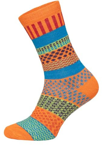 HomeOfSocks 2 Paar Warme Hygge Socken Für Herren Und Damen Aus Echter Wolle - Wollsocken Mit Fröhlich Bunten Mustern, Druckarmer Zehennaht | Orange Gr. 39-42