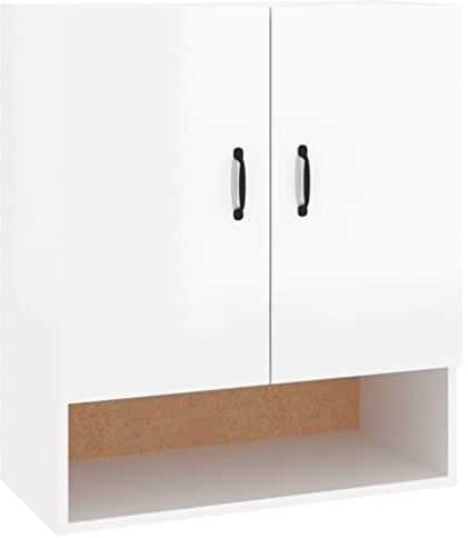 vidaXL Armario de Pared Mueble Colgante Auxiliar Puertas Almacenamiento Cuarto Baño Sala de Estar Cocina Madera Contrachapada Blanco Brillo