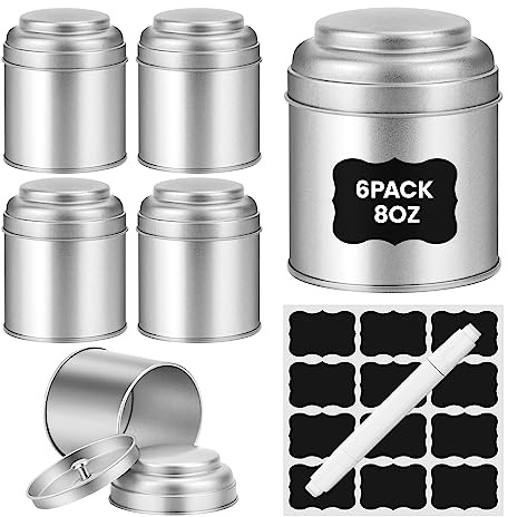 Tea Tin with Airtight Double Lids for Loose Leaf Tea Storage, 8 Fl Oz Kitchen Small Tin Can and Tea Canister for Tea Coffee Sugar Candy Spices Christmas Gift(6 Pcs)