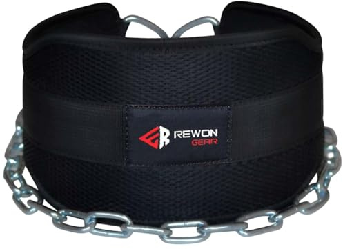 REWON Fitness Dip Gürtel mit Stahlkette - Strapazierfähiger Dip-Gürtel für Bodybuilding, Gewichtheben, Krafttraining Herren Damen Gewichtsgürtel