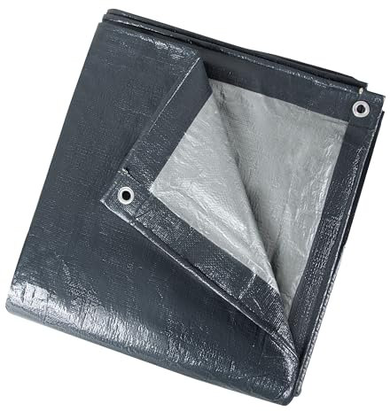 ASAB Tarpaulin 2m x 2m / 6.5ft x 6.5ft 140GSM Tear Resistant Flame Retardant Sheet Waterproof Tarpaulin Heavy Duty UV Resistant Easy Foldable Ground Tarp Sheet Cover Camping Garden Multipurpose Grey