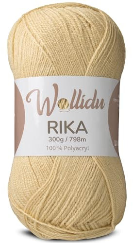 Wollidu Rika Garn zum Häkeln und Stricken 300g / 798m Strickgarn 100% Polyacryl Häkelgarn Sand