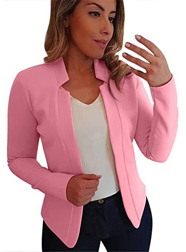 liaddkv Blazer da donna, giacca a maniche lunghe, con tasca e bottoni, Colore: rosa., XL