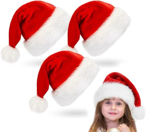 SFSSHUI 3 Stück Kinder Weihnachtsmütze Nikolausmütze Kinder Plüsch Weihnachtsmann Mütze Weihnachtsmützen Kinder Weihnachtsmütze Kinder Nikolausmütze Baby Für Weihnachtsfeier Weihnachtszubehör