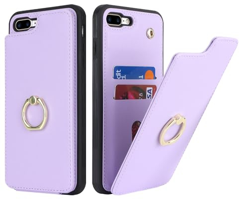 Cavor Phone Case compatible with iPhone 7 Plus/8 Plus Case With Card Holder,Flip Folio Leather Wallet Case,Magnetic Ring Kickstand Shockproof Cover Case compatible with iPhone 7 Plus/8 Plus - Purple