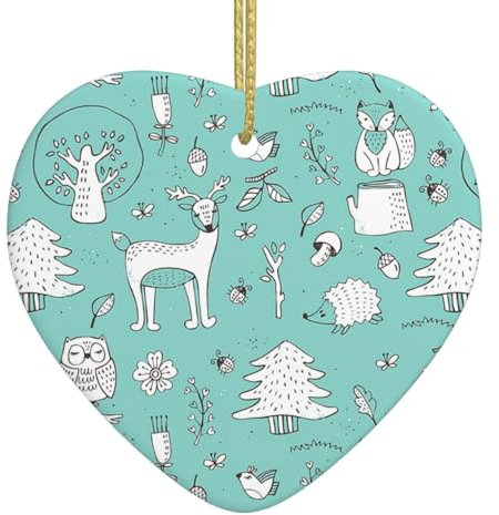 Lama Alpaka Grün Premium Keramik Herzform Christbaumschmuck Porzellan mit schönem Druck Design