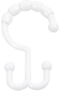Kenney - Shower Curtain Rings, Rust-Proof Gliding Plastic Beaded Design with Double Hanging Hooks, Fits Standard Shower Curtain Rods, Easy to Install, Set of 12, White