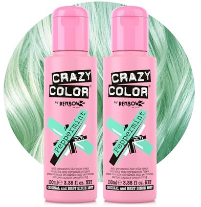 Crazy Color Pastel Peppermint Semi-Permanent Duo Hair Dye. Highly Pigmented Minty Green Conditioning & Oil Nourishing Vegan Formula | No Bleach or Ammonia | 200ml