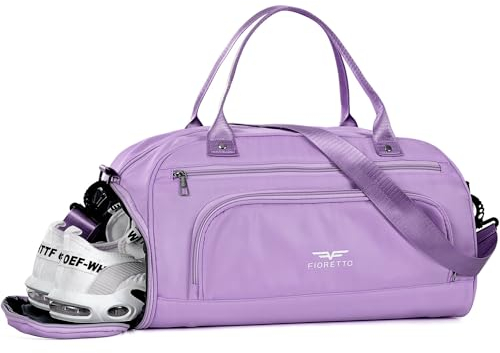 FIORETTO 30L Klein Sporttasche & Reisetasche für Damen und Herren mit Schuhfach & Nassfach Tasche für Sport Fitness & Reisen Trainingstasche, Weekender Gym Bag Lila