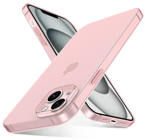 QLTYPRI Ultra Thin Case for iPhone 15 Case 6.1 inch with Full Coverage Camera Protection, Translucent Matte Slim Lightweight Soft Silicone TPU Bumper Shockproof Phone Case Cover for iPhone 15 – Pink