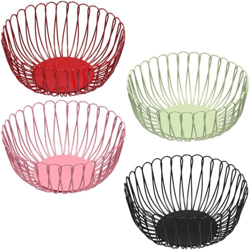 Marrakesch Orient & Mediterran Interior 4er Set Aesthetic Deko Obstschale Obstkorb aus Metall 30 cm groß Drahtkorb Schale Aiske Bunt als skandinavische Deko Wohnzimmer oder Küche