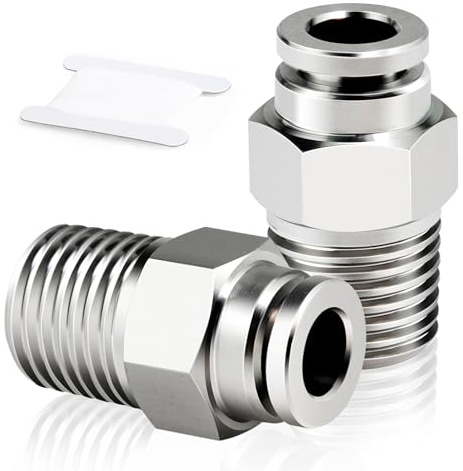 TAILONZ PNEUMATIC Tube droit mâle 12mm OD x 1/2 Inch Filetage BSP Raccords Push to Connect Cuivre Nickelé TPC12-04 (Pack de 5)