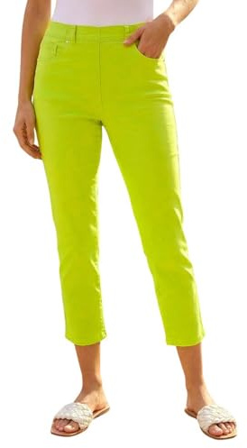 Roman Cropped Jeggings for Women UK Ladies Capri Stretchy Jeans Denim Legging Cotton Summer Trouser Three Quarter 3/4 Length Pull On Cut Off High Waist Smart - Lime - Size 18