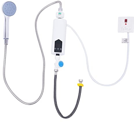 NaMaSyo Chauffe-eau électrique instantané 5500 W 220 V - Pommeau de douche portable - Système de douche LED - Thermostat pour douche en plein air, chevaux, camping, camping-car