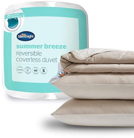 Silentnight Summer Breeze Coverless Duvet - Seersucker 2.5 Tog Summer Lightweight King Duvet Quilt Reversible - Includes Matching Pillowcase - Machine Washable - Cream Taupe - King