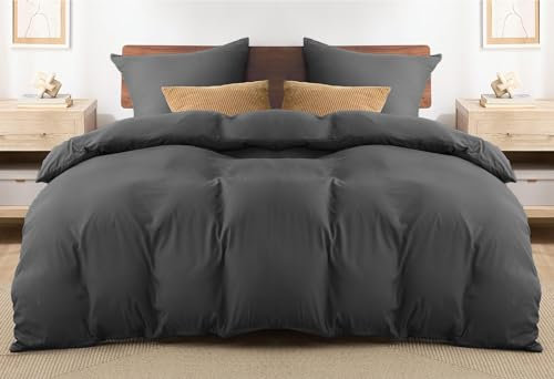 REHAN & CO King Size Duvet Cover Sets – Soft Brushed Microfiber Bedding – Plain Quilt Cover With Pillow Cases (Charcoal Grey)