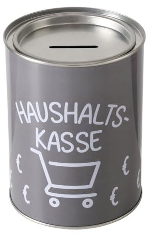 Spardose Sparschwein Schriftzug Haushaltskasse - Deckel abnehmbar - Wiederverwendbar Metall Sparbüchse Geldgeschenk Geschenkidee Geldspardose Metallspardose 10 x 13,4 cm