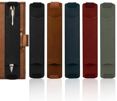 Roucerlin 5 Pcs Adjustable Pen Holder for Notebook Elastic Strap, PU Leather Pen Sleeve Pouch, Detachable Journal Pen Holder for Book Clipboard Hardcover (5 Colors)