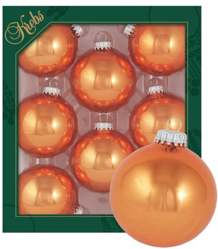 Krebs Glas Lauscha - Weihnachtsdekoration/Christbaumschmuck aus Glas - Unifarbende Kugeln - Menge: 8 Stück - Farbe: Opal-Orange - Größe: ca. 7 cm