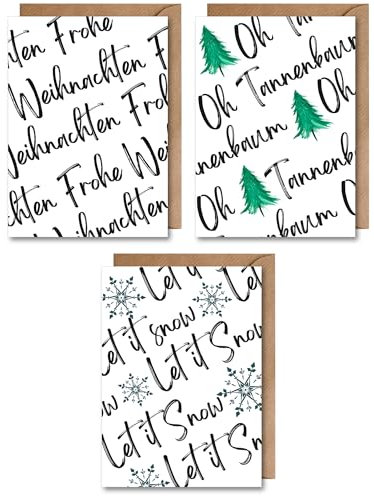 WBdesignz 3er Set Weihnachten Karte mit Umschlag - Handschrift Federschriftzug Weihnachtsspruch klassischer Weihnachtskartenset X-Mas Heiligabend Adventszeit Weihnachtsgruß (DIN A6)