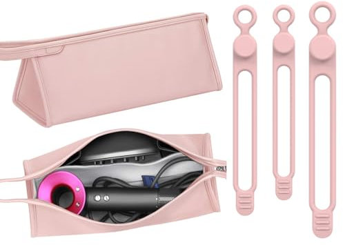 HAPPOW Portable Travel Case Storage Bag,PU Waterproof Leather Hair Dryer Storage,for Dyson Supersonic Hair Dryer and Dyson Airwrap Styler,with 3 Storage Straps(Pink)