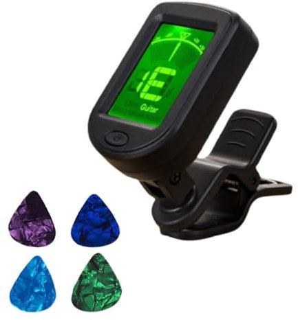 Afinador de Guitarra, Afinador de Pinza Negro, Afinador Guitarra Eléctrica, Apto Para Guitarra, Bajo, Violín, Ukelele, Doce Temperamentos Flotantes, 360°LCD Digital Pantalla Electrónica