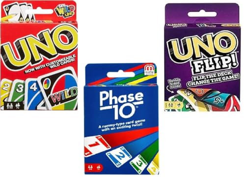 Mattel Uno, Flip und Phase 10 Kartenspiel, Combo Pack of 3
