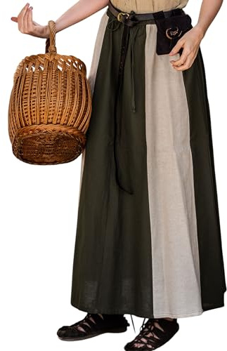 Leonardo Carbone® Damen Rock Dana | Elastischer Bund | Verstellbarer Kordelzug | Karneval, Halloween, Cosplay, LARP, Mittelalterrock, Kostüm, Gewand | Baumwolle Grün/Natur 2XL