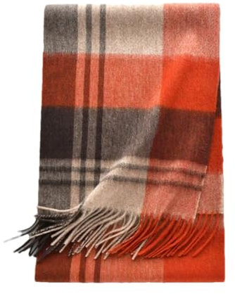 Schal für Damen und Herren, kariert, 100 % Wolle, britischer Stil, weich, warm, Orange / Braun, Orange, One size