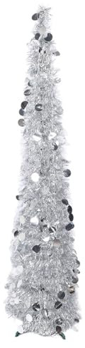 OUCRIY 4.9ft Pet Up Arbre de Noël Artificiel Arbre de Noël Pliant Décoration de Fête de Vacances pour Décor Intérieur de Bureau à Domicile (Argent)