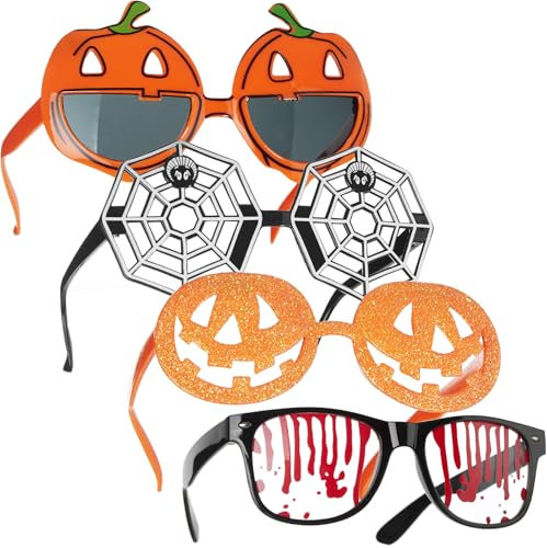 dressforfun® 4er Set Sonnenbrille Kostüm oder Fotobox Accessoires für Halloween, Fasching, Karneval, lustige fake Brille, Sunglasses, Party Outfit Damen, Herren, Scherzartikel, Dracula, Hexe, Zombie