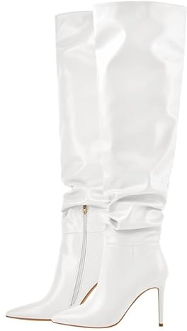 Meinabsatz Schlupfstiefel für Damen Spitze Stiefel Stiletto Overknees Zipper Boots