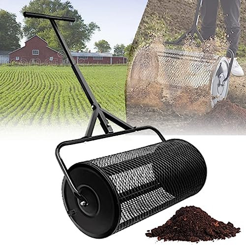 QLSABIA Kompoststreuer, Torfmoosstreuer, 61 cm breiter Streuer mit Metallgitter, Walzenstreuer zum Top-Dressing von Kompost, Erde, Mulch, Dünger, Erde – Handstreuer für Rasen und Garten, 40 cm