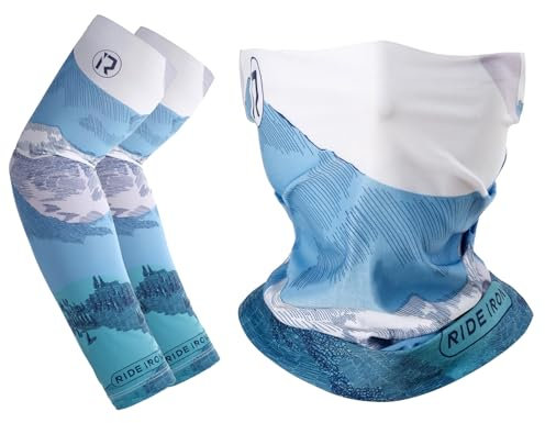 RIDEIRON Masque moto et Manchettes Bras hommes et femmes, UPF 50+& ventilation pour l'été plusieurs modèles différents pour la moto, le vélo, la pêche, la randonnée, le ski (taille L)