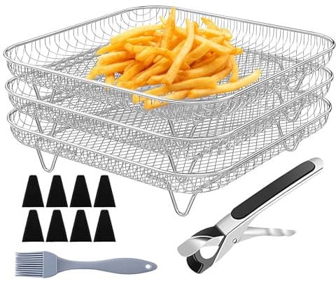 Chaies Cesta Para Freidora De Aire - Rejilla para Beicon de Freidora de Aire de 20 cm | Juego de 13 Piezas de Bandejas de Secado Apilables Antiadherentes de Acero Inoxidable para Cocinar Horno