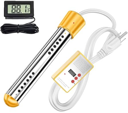 Chauffage À Eau Chaude Portable, Radiateur À Immersion avec Fonction de la Minuterie, Chauffage de Piscine en Acier Inoxydable, Radiateur de Piscine, Chauffe 5 Gallons en Minutes Yellow 2500W