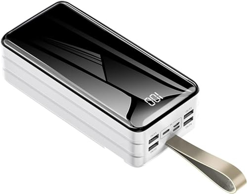 Power Bank 60000-80000Mah Caricabatterie portatile USB 4 uscite 3 ingressi Pacco batteria ad alta capacità con display Ricarica rapida per smartphone, tablet, console di gioco (bianco, 80000