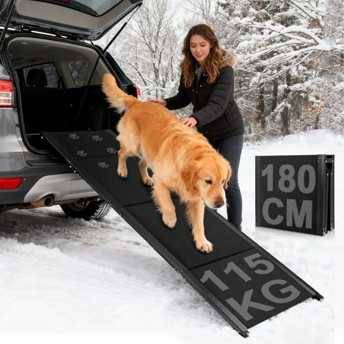 Hunderampe, 180x50CM Hunderampe Auto Klappbar, Zusammenklappbare Hundetreppe- rutschfest Hunderampen Hundetreppe Auto für 115kg Große Hunde SUV & LKW