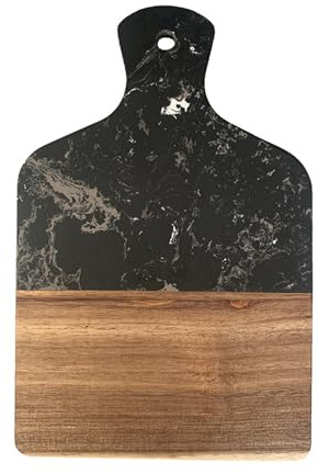 Legno e Marmo Nero Tagliere per Cucina Decor, Tagliere per Bistecca Frutta con Manico, Tagliere