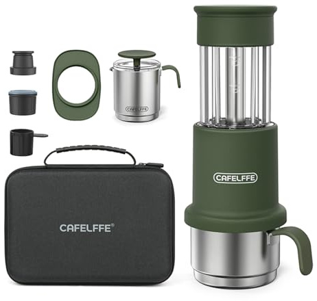 Taruor Pressa da caffè Portatile Compatta, Caffettiera Portatile 2 in 1 per la Casa e il Campeggio All'aperto, Scatola per Tazze da 120 Ml Inclusa (Verde)